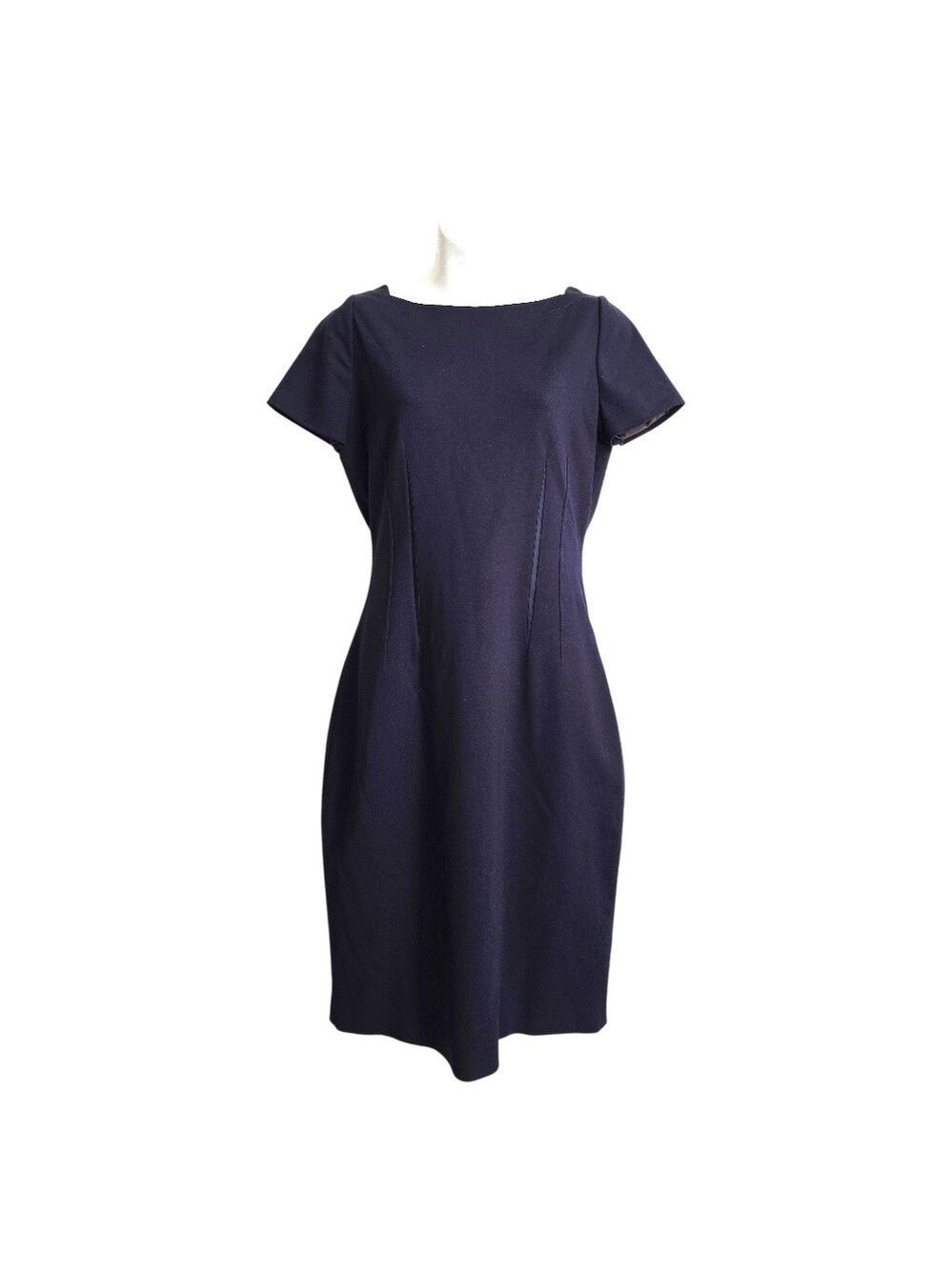 Elie Tahari Navy Short Sleeve Round Neckline Knee Length Sheath Dress Sz 8